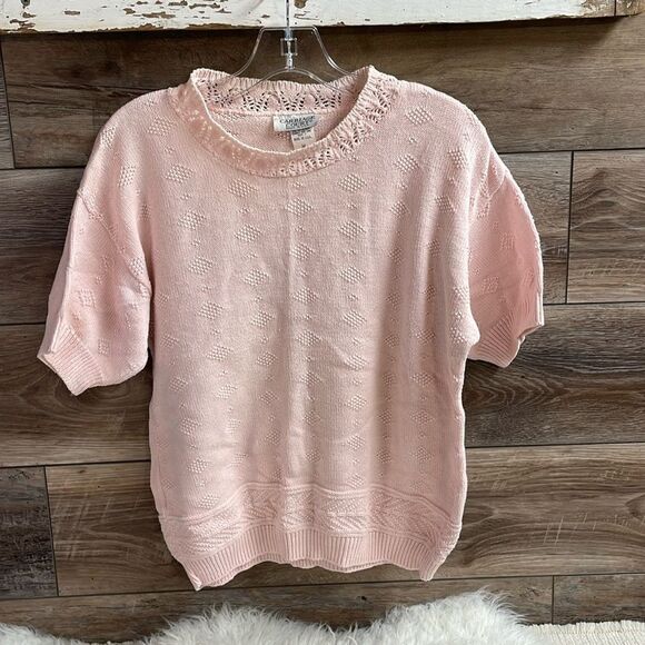 Carriage Court Vintage Ladies Pink Embroiderd Boxy Sweater, Size Medium - Picture 1 of 8